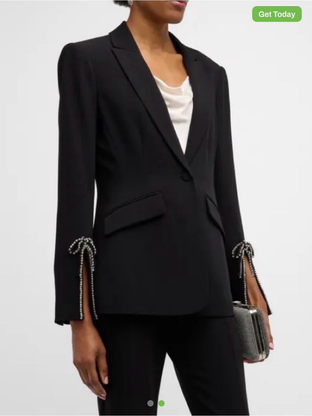 cinq a sept Black Tailored Blazer with Crystal Sleeve Ties